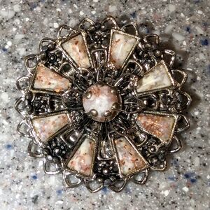 Early 1900s Silver Tone Brooch Looks To Be Agate Stones